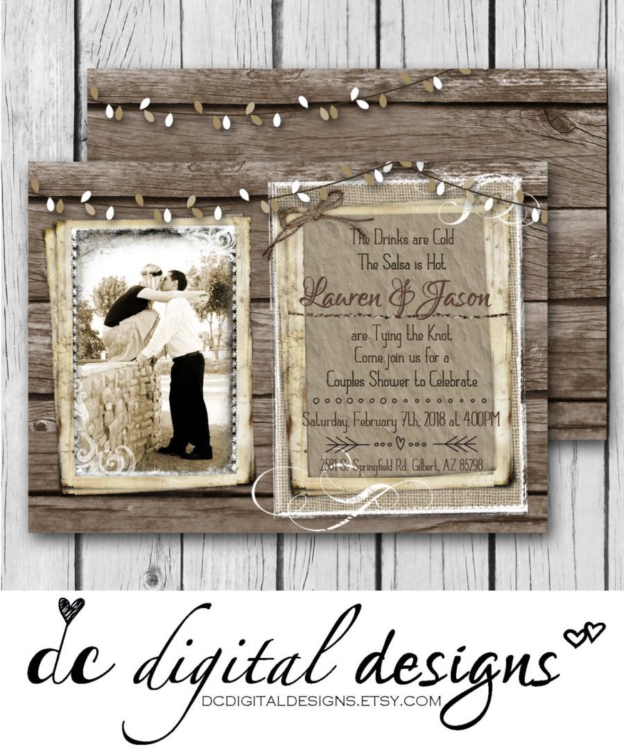 Hochzeit - Couples Shower, Photo, Rustic, Wood - Wedding Invitation / Bridal Shower / Baby Shower / Birthday - Digital and Printable Invitation