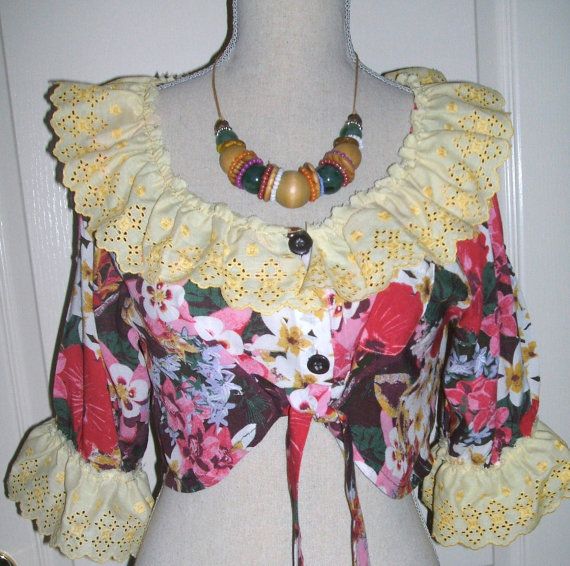 Mariage - Beach Coverup, Comes With RED BIKINI, Shrug, OOAK, Top, Upcycled, Blouse, Boho, Shabby, Hippie