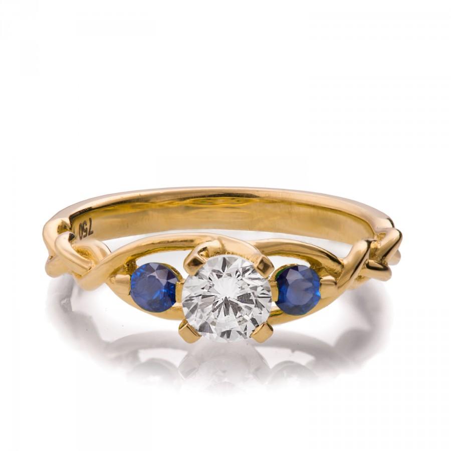 Hochzeit - Braided Engagement Ring - Diamond and Sapphires engagement ring, gold diamond ring, unique engagement ring, celtic ring, three stone ring, 7