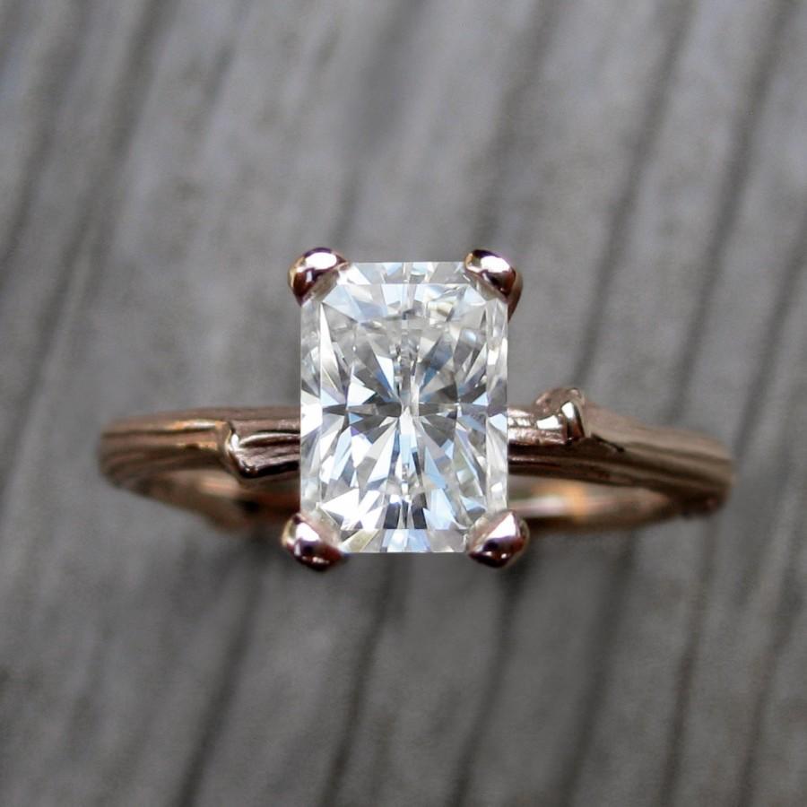 Wedding - Radiant Moissanite Twig Engagement Ring: Yellow, White, or Rose Gold; 1.2ct Forever Brilliant™