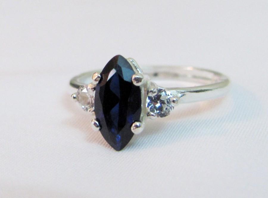 Свадьба - Sapphire Marquise Ring, Blue Sapphire Accent Ring, Sapphire Gemstone, Lab Grown, September Birthstone, Wedding, Engagement Ring,Promise Ring