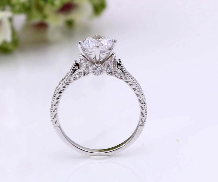 زفاف - Art Deco Engagement Ring - Vintage Inspire Ring - Antique Style - Round Cut Solitaire Ring - 1 Carat - Sterling Silver