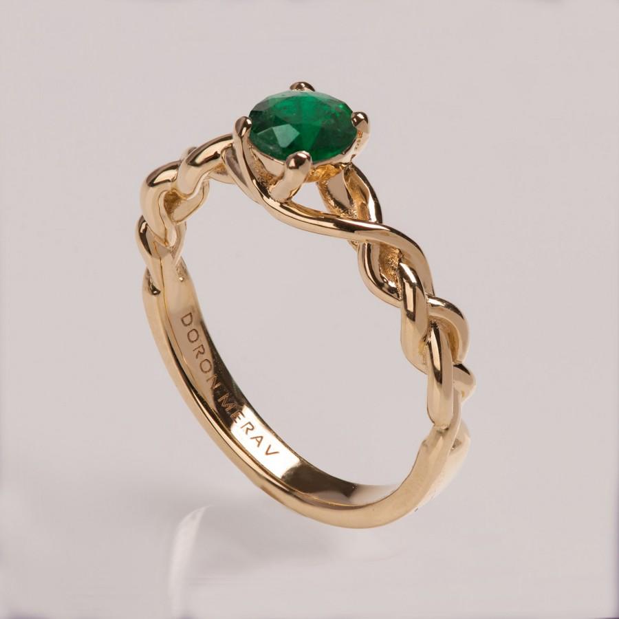 زفاف - Braided Engagement Ring No.2 - 14K Gold and Emerald engagement ring, engagement ring, wedding band, stackable ring, celtic ring