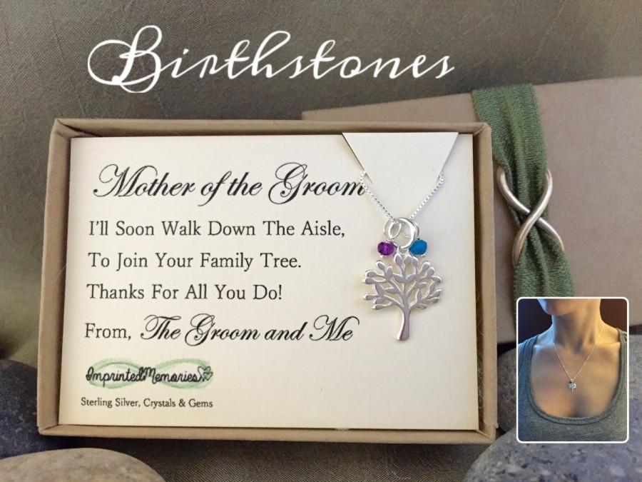 Hochzeit - Mother of the GROOM necklace - TINY Genuine gemstone birthstone family tree necklace mother of the groom gift - mother of the bride sterling