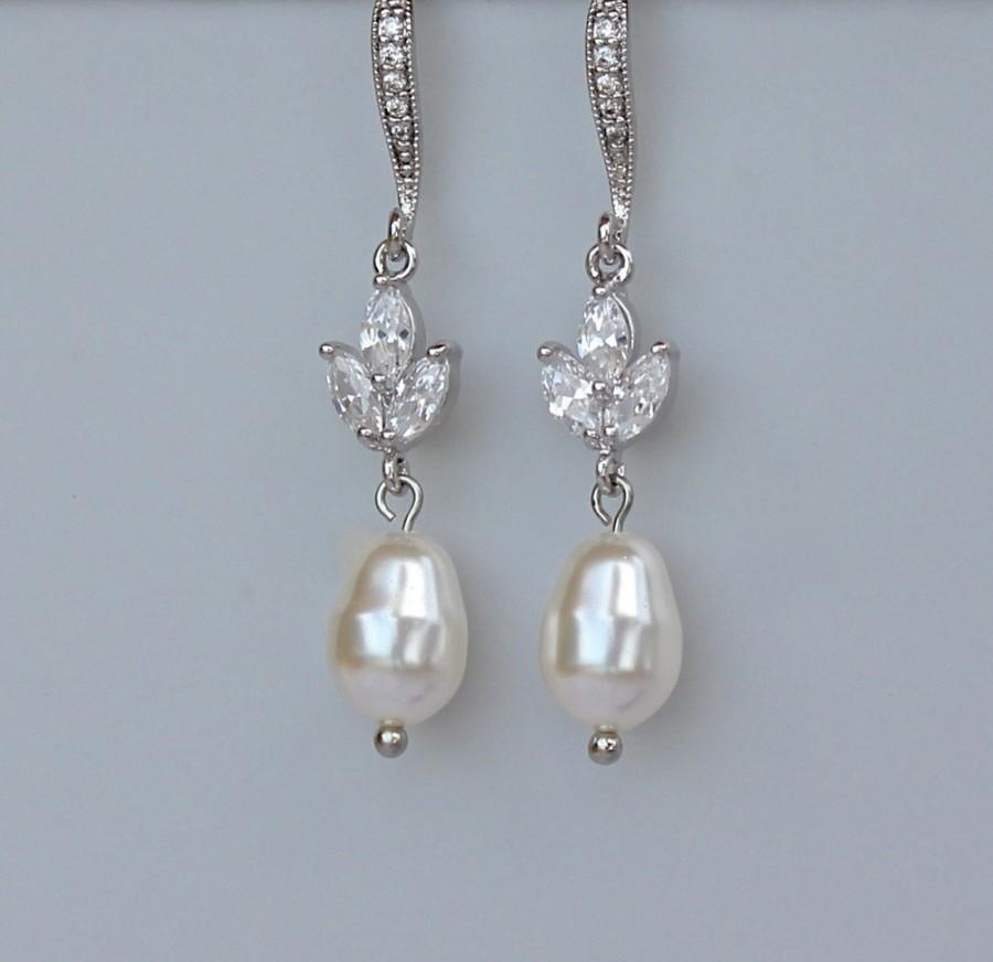 Wedding - Pearl Earrings, Pearl Bridal Earrings, Crystal Earrings, Pearl Drop Earrings, Pearl Wedding Earrings, Crystal Bridal Jewelry,  HAYLEY FH