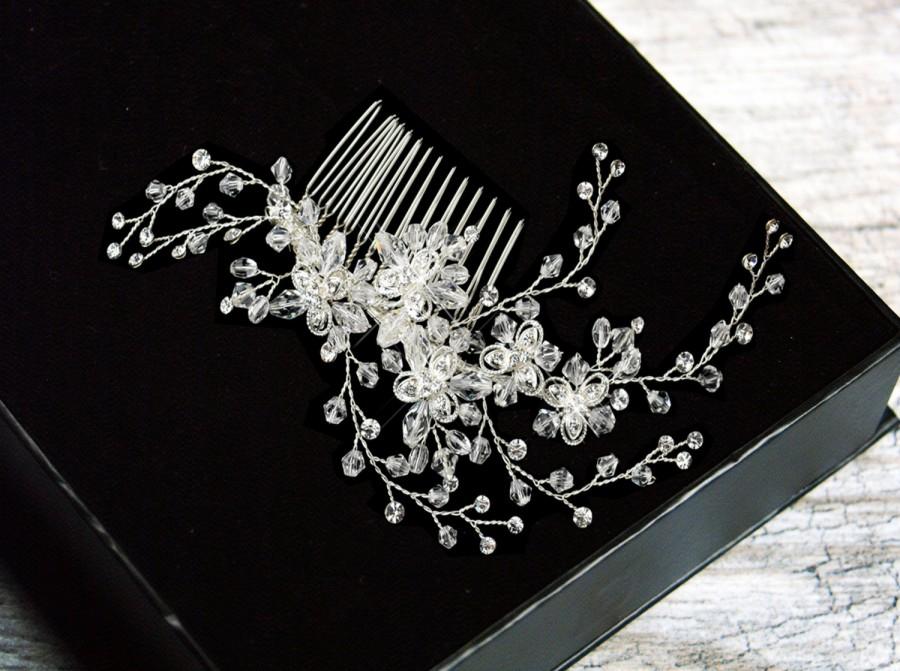 Hochzeit - Crystal Hair Comb, Pearl Bridal Hair Comb, Floral Wedding Hair Comb, Bridal Headpiece, Bridal Hair Jewelry, Silver Hair Comb, KALLIE