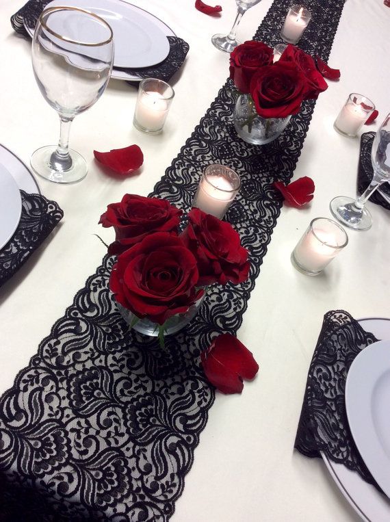 Mariage - Black Lace Table Runner, 12ft-20ft X 7in Wide, Black Wedding Table Runner, Vintage, Overlay/Tabletop Decor/Wedding Decor