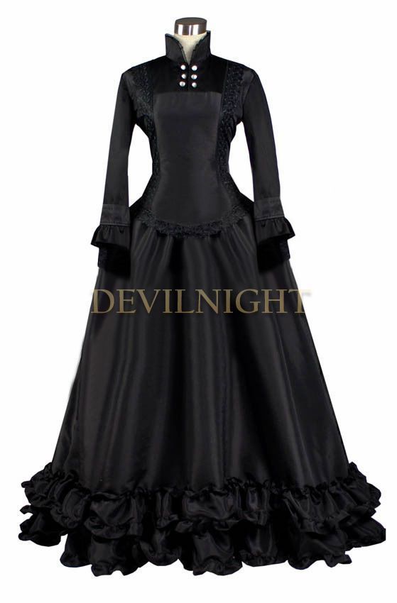 Wedding - Black Long Sleeves Gothic Victorian Dress