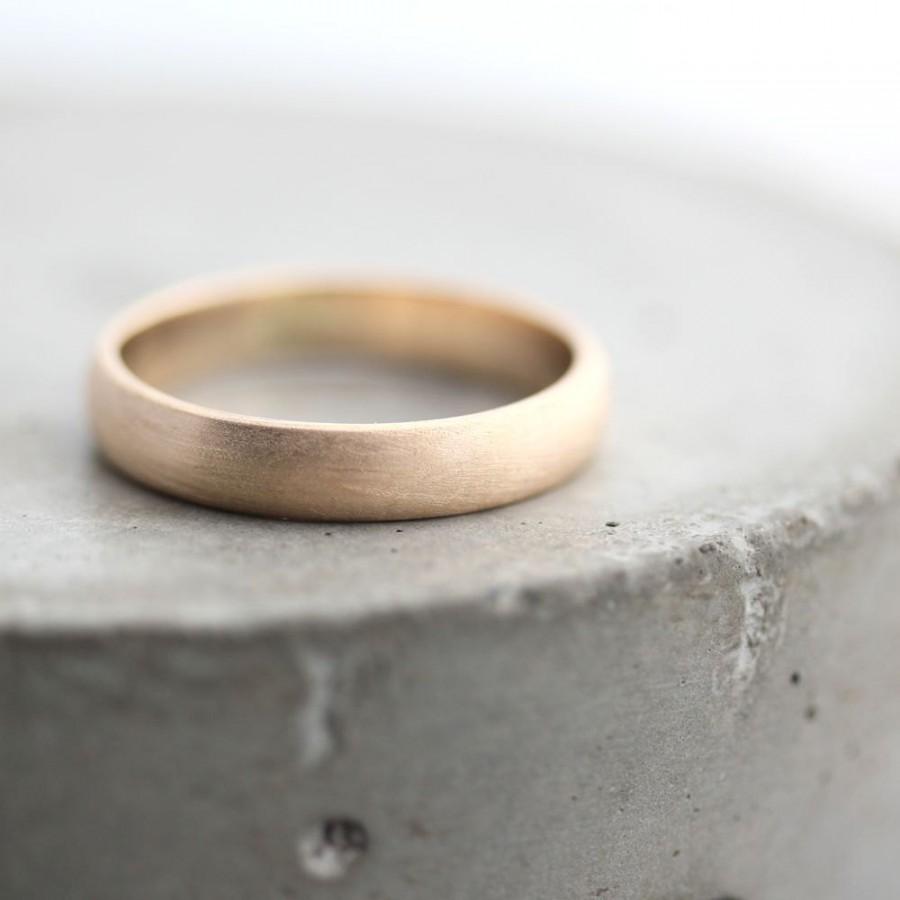 Mariage - Gold Men's Wedding Band, Brushed Men's or Women's Unisex 4mm Low Dome Recycled Metal 10k Yellow Gold Ring - Made in Your Size