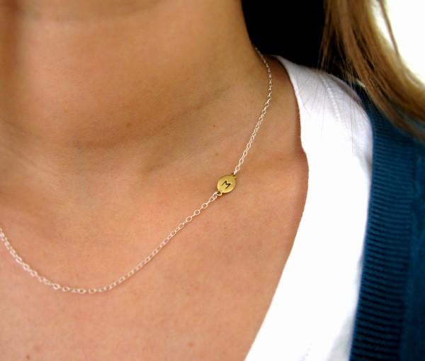 Свадьба - Sideways Initial Necklace, Gold Initial Jewelry, Personalized Bridesmaid Necklace, Gift Mom Jewelry, Delicate Necklace, Personalized Jewelry