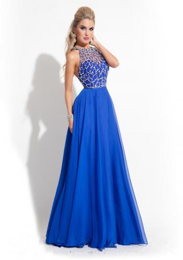 Mariage - Zipper Straps Pink Beading Chiffon Ruched Blue Floor Length