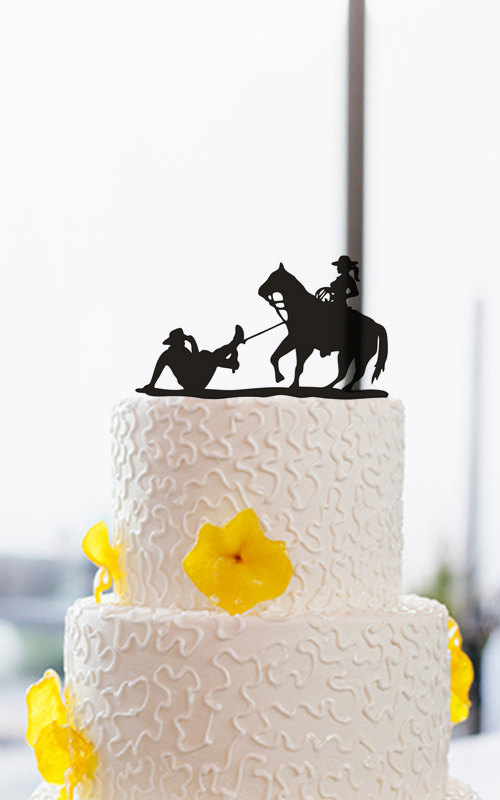 Hochzeit - Funny Wedding Cake Topper Cowboy Cake Topper-Cake Topper With Horse-Silhouette Cake Topper-Personalized Cake Topper-Acrylic Cake Topper