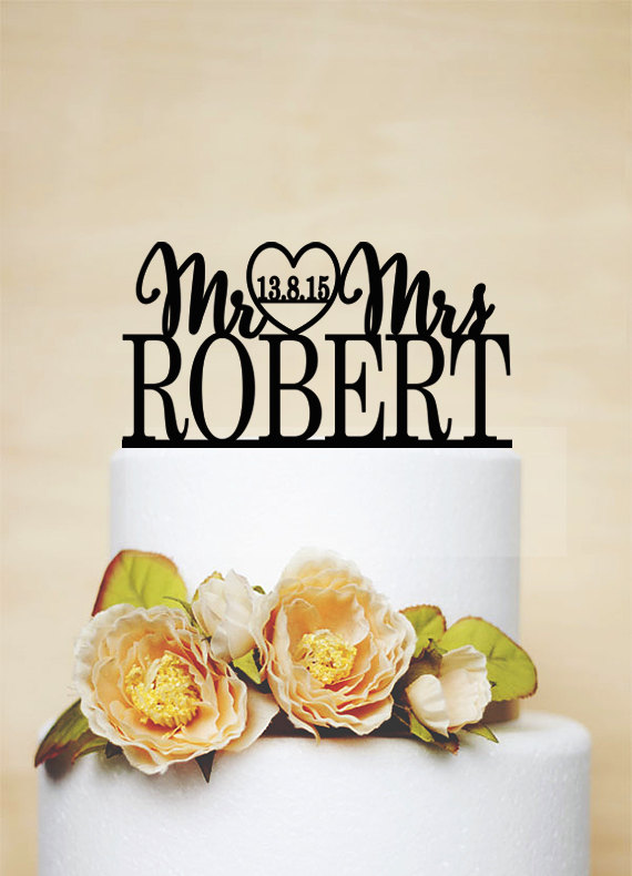 زفاف - Personalized Mr And Mrs Wedding Cake Topper With Last Name,Bridal Shower Cake Topper,Rustic Wedding Cake Topper-C043