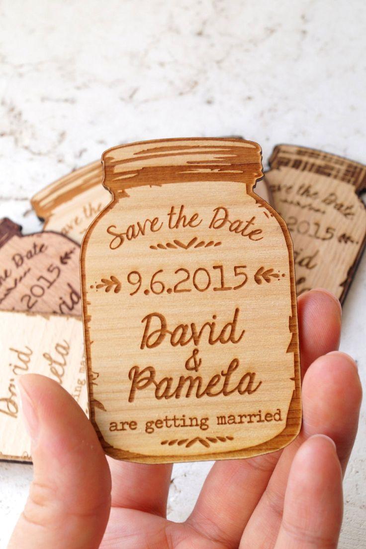 Свадьба - Wood Save-the-Date Magnets, Mason Jar Magnets, Wooden Save The Date Magnets, Engraved Magnets, Rustic Save The Dates