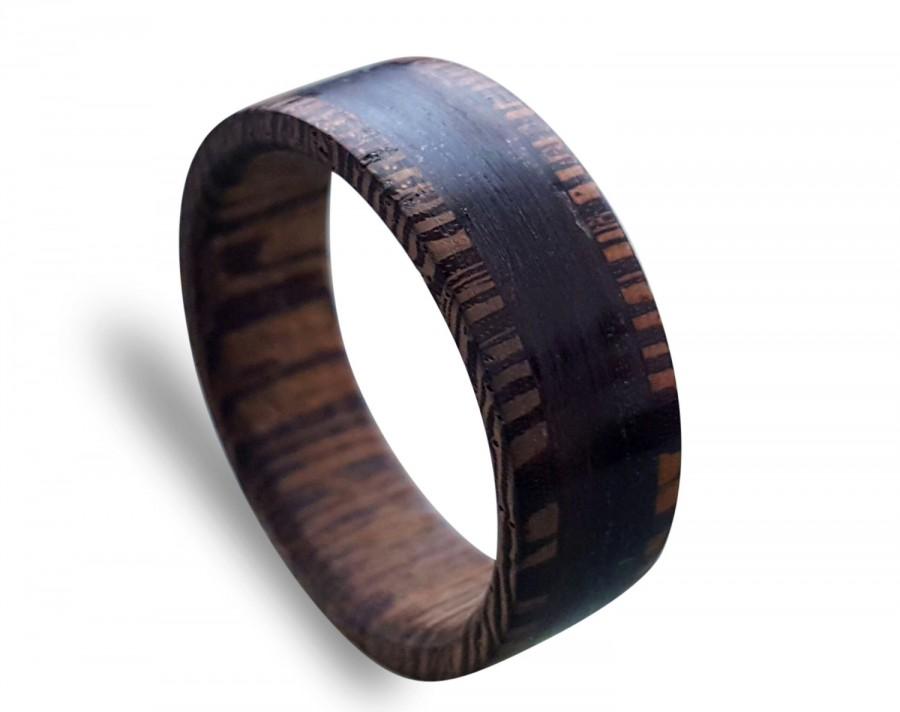 Свадьба - Wenge wood men ring with wrapped macassar ebony wood ring, unisex ring, Wooden ring