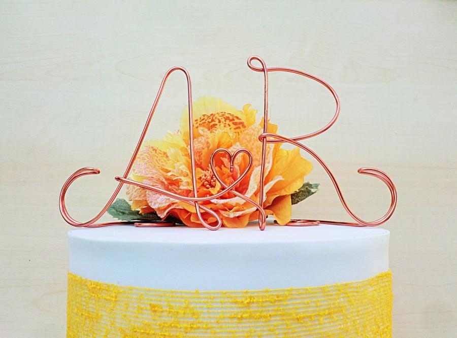 Wedding - PERSONALIZED! Initial Wedding Cake topper with heart, aluminum wire wedding cake decoration, shabby chic wedding cake