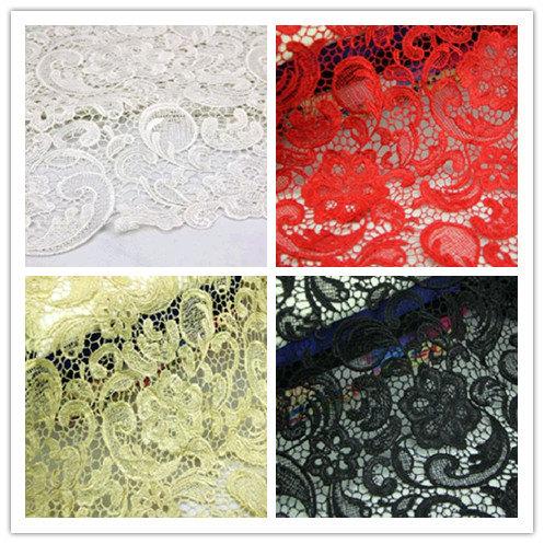 Wedding - Embroidered Flowers, Guipure Lace Fabric, Hollowed Wedding Lace Fabric for Bridal Dress, Bodices, Skirt, Shorts, Craft Making, 1 Yard