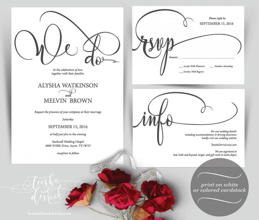 Mariage - We Do Wedding Invitation Instant Download Printable Template, Kraft Wedding Invitation Set in PDF with rustic typography theme (y0143)