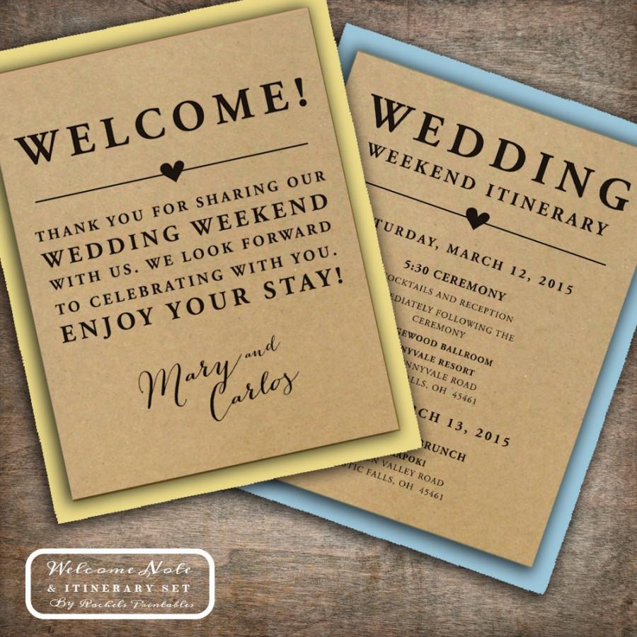 Wedding - Wedding Welcome Note Itinerary Double Sided Custom Printable Wedding Welcome Bag Tags Notes Hotel Welcome Bags Destination Welcome Bags