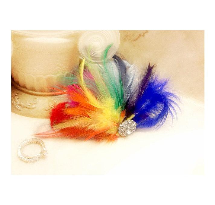 زفاف - Rainbow Fan Fascinator Hair Comb / Clip. Classy Spring Happy Fun Wedding Statement, Bridal Bride Bridesmaid Couture, Bright Colorful ROYGBIV