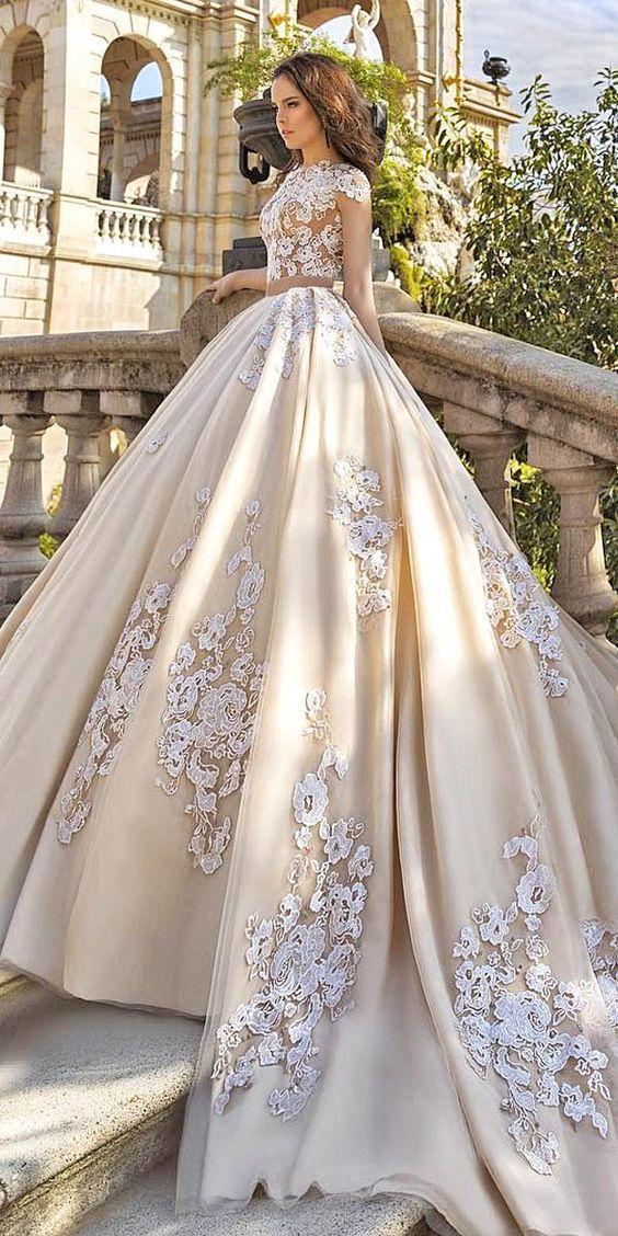 Hochzeit - Floral Applique Wedding Dresses Via Crystal Desing