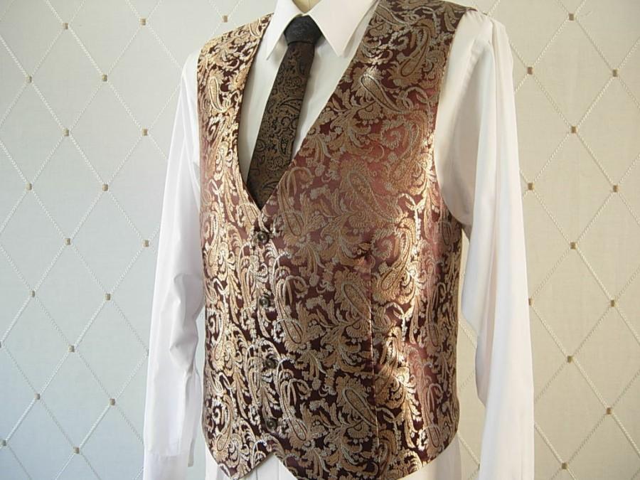 Mariage - Men's Vest, Brocade, Brown Vest, Gold Vest, Wedding Vest, Groom Vest, Groomsmen Vest, Men's Waistcoat, Men's Suit, Businessman Vest