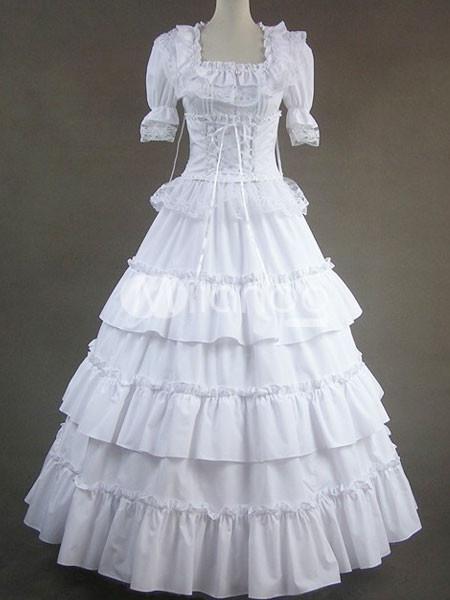 زفاف - Classic Lolita Victorian Rococo Pleated Cotton Long Dress