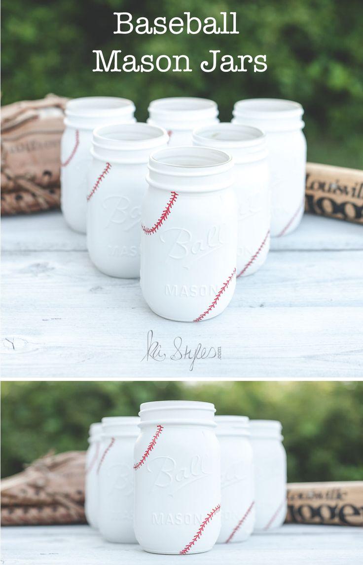 Hochzeit - More Baseball Mason Jars - Creative Services: Design, Photography & Mason Jar Decor