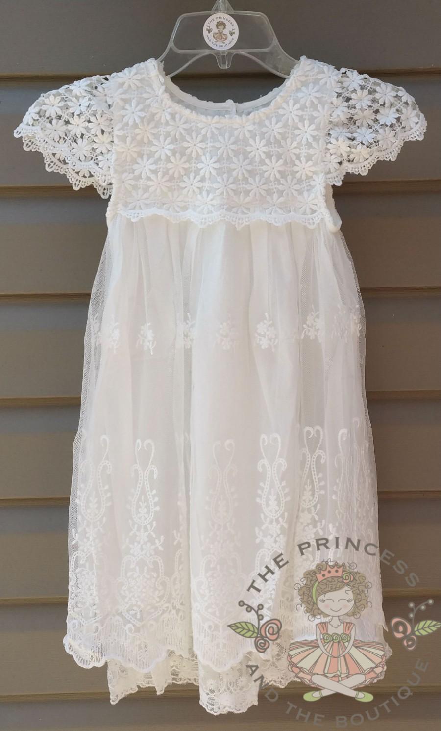 Wedding - vintage white flower girl dress, baby dress, vintage flower girl dress, lace dress, cream flower girl dress, champagne flower girl dress