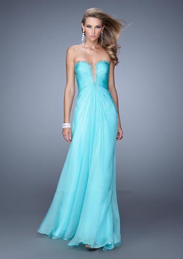 Mariage - Open Back Red Floor Length Blue Sleeveless Ruched Sweetheart Chiffon