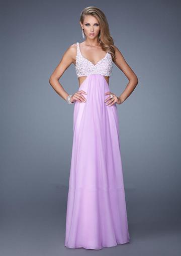 Wedding - Ruched Floor Length Lilac Sleeveless Straps Pink Open Back Blue Chiffon