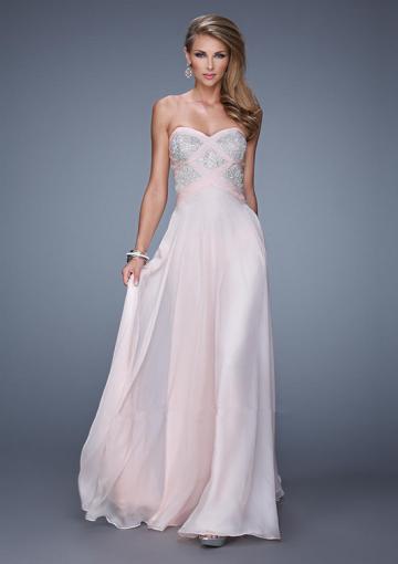 Mariage - Open Back Blue Sleeveless Pink Ruched Floor Length Beading Sweetheart Chiffon
