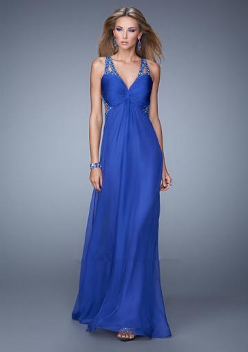 Mariage - Criss Cross Straps Blue Ruched Floor Length Red Sleeveless Chiffon