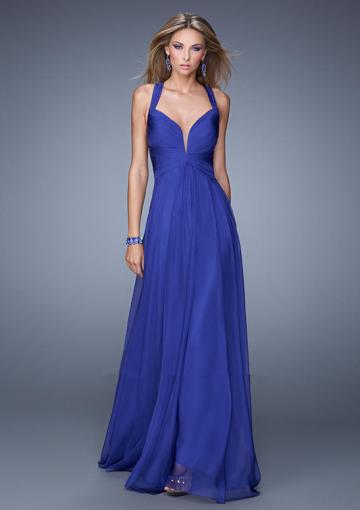 Mariage - Straps Blue Criss Cross Floor Length Sleeveless Chiffon Ruched Red