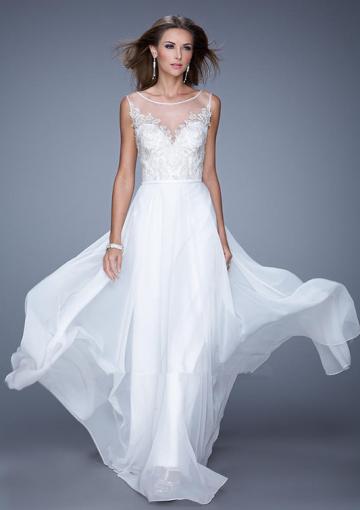 Hochzeit - Sleeveless Ruched Floor Length Scoop White Appliques Chiffon