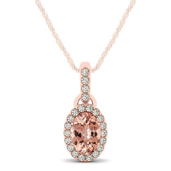 زفاف - 8X6 Oval Morganite & Diamond Halo Pendant Necklace 14k Rose Gold - Pink Morganite Anniversary Gifts for Women - Gemstone Necklaces - Jewelelry