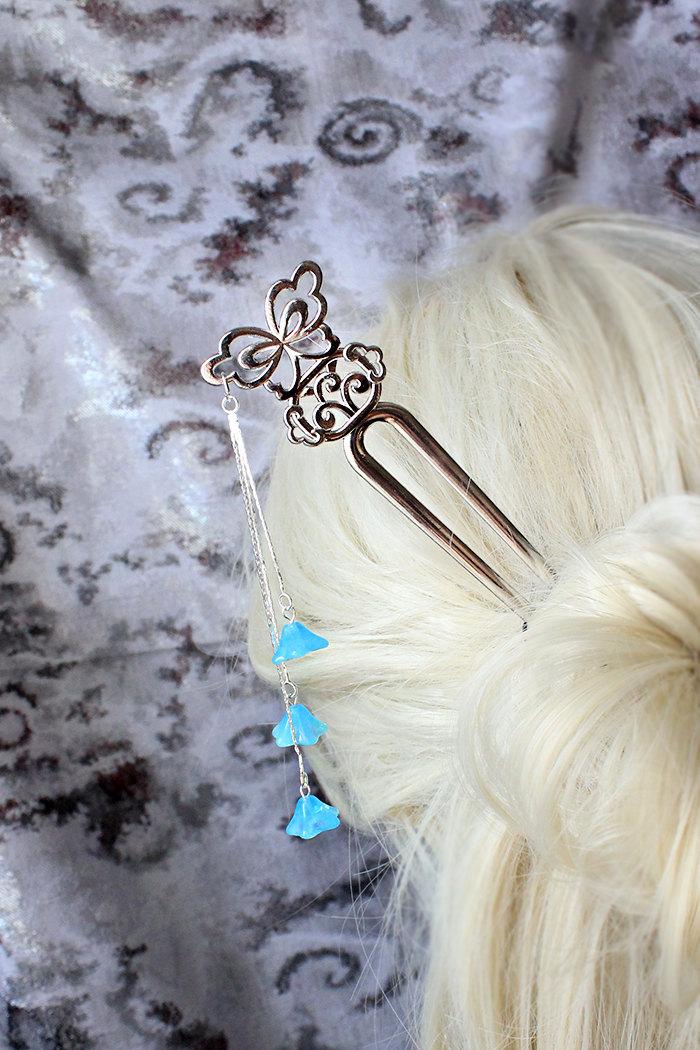 Mariage - bridal butterfly hair pick silver opal blue hair jewelry boho wedding flower girl hair stick bridesmaid gifts for girls papillon argent шв16