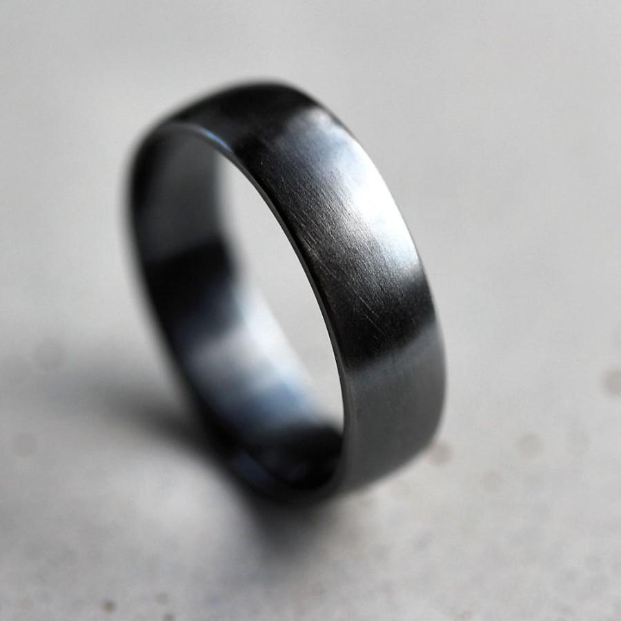 زفاف - Mens Band, Brushed 6mm Men's or Women's Unisex Oxidized Argentium Sterling Silver Wide Ring Recycled Metal  -  Made In Your Size