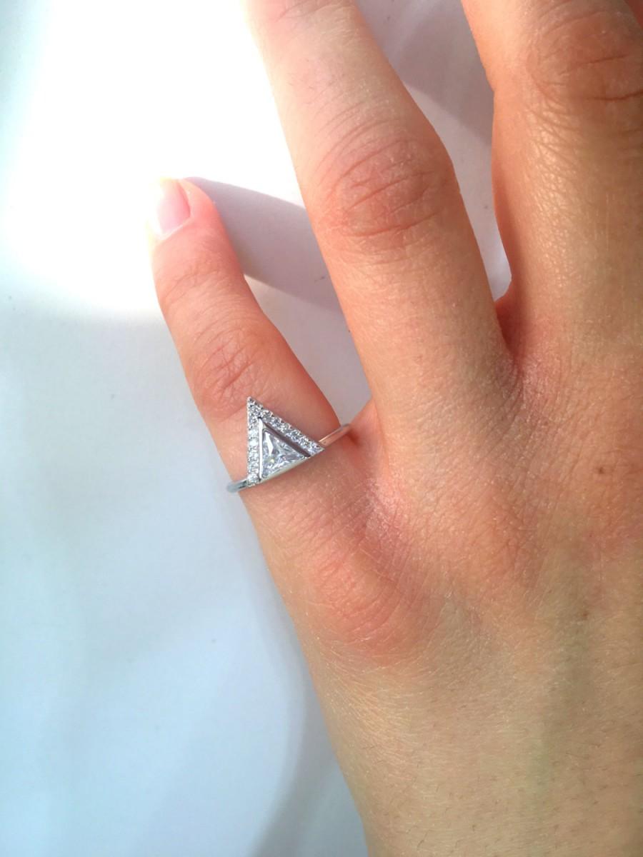 Свадьба - Triangle Engagement Ring - Trillion Diamond Ring - 14K Gold Filled Thing Ring ~ Valentine's Day Gift