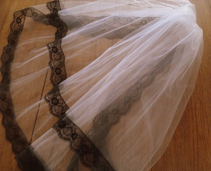 Свадьба - Lace Edge Wedding Veil  Two Tier Bridal Veil Double Layer White Ivory Black Lace Trim Veil Any Length Custom Bridal Veil