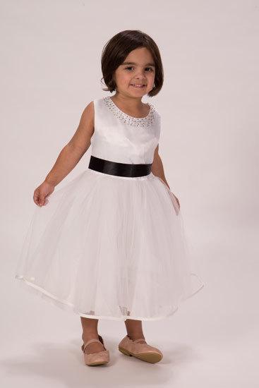Hochzeit - White Christening or Flower Girl Dress with a Beaded Neckline Many Colours of Ribbon to match your theme