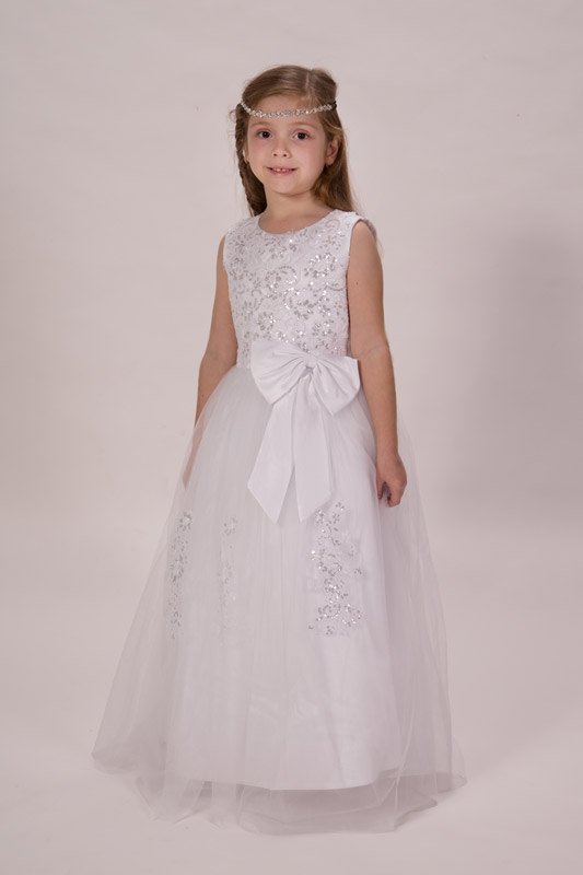 Wedding - Elegant White Lace Bodice Girls Floor length Gown