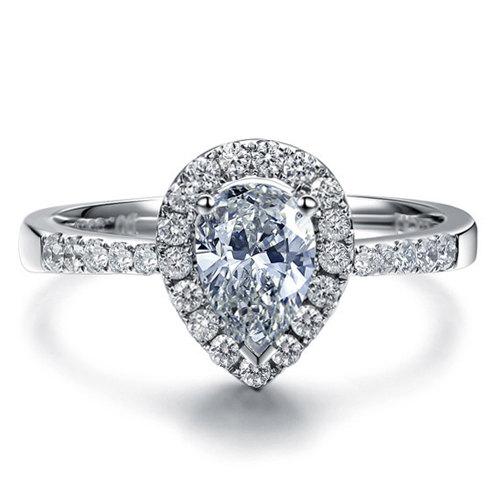زفاف - Art Deco Pear Cut Natural Diamond Engagement Ring Platinum Setting Diamond Ring