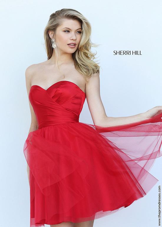 Hochzeit - Lovely Red Satin Strapless Sweetheart Mini Prom Dress With Ruching