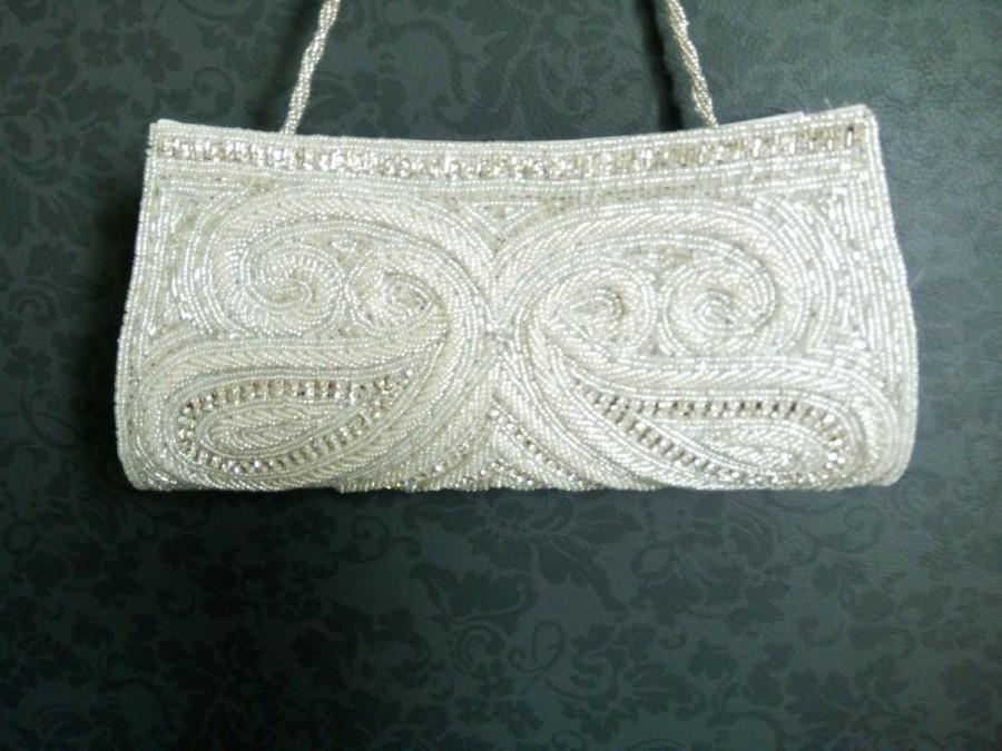 Mariage - Bridal Clutch - Silver Bag with Crystal and  Beads - bridal handbag - bridal purse - made to order - Ready to ship