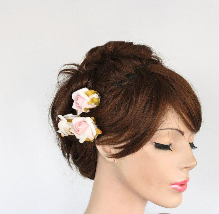 زفاف - Bridal Hair Pins, Pink Ombré Rose Flowers Bobby Pins, Set of 3, Bridal Flower Hairpiece, Modern Romantic Spring Natural Wedding