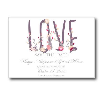 Mariage - Printable Save-the-Date Card - Hand Drawn Flower Bouquet - Instant Download - EDITABLE TEXT - Microsoft Word Format