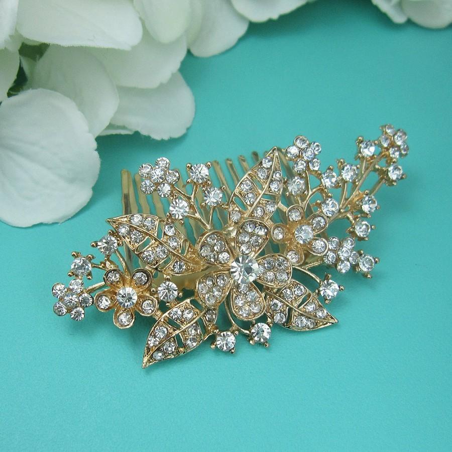 Mariage - Rose gold wedding hair comb, floral crystal rhinestone hair comb hair comb wedding headpieces, vintage comb, rose gold comb 218268865