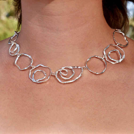 زفاف - Abstract links silver necklaces, Sterling Silver links necklace, Silver Chain Necklace, Sterling Silver Link Choker, Necklaces for women