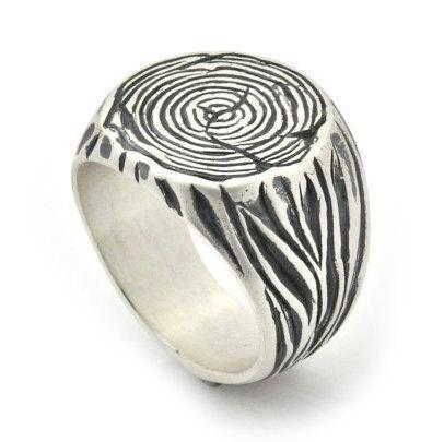 Wedding - Men's Signet Ring - Tree Trunk silver Ring - Sterling Silver Signet - Tree Trunk Ring - Tribal Ring - Tree Ring - Nature inspired